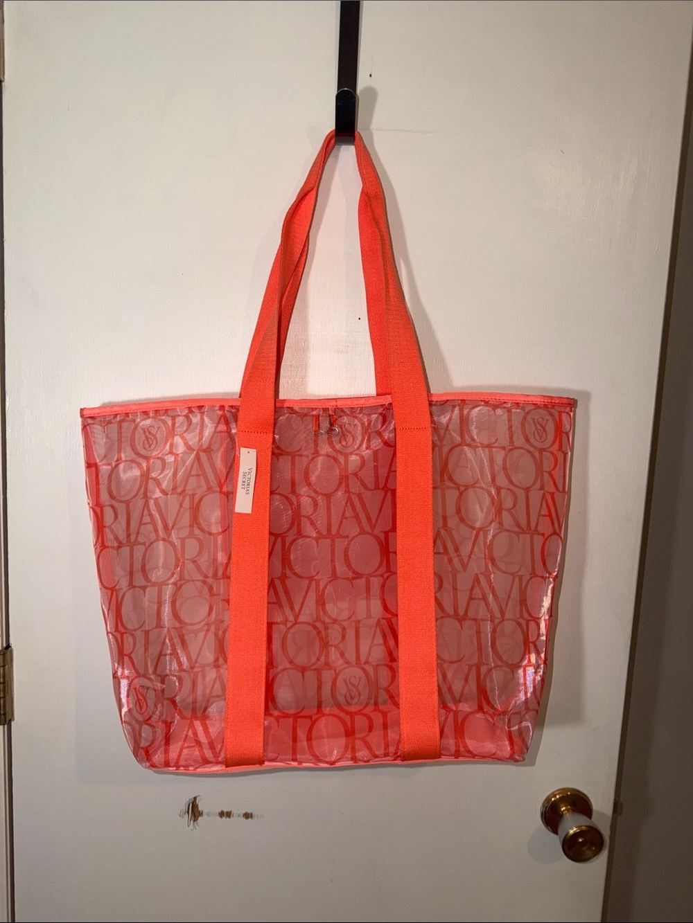 Victoria's Secret Neon Coral Logo Tote